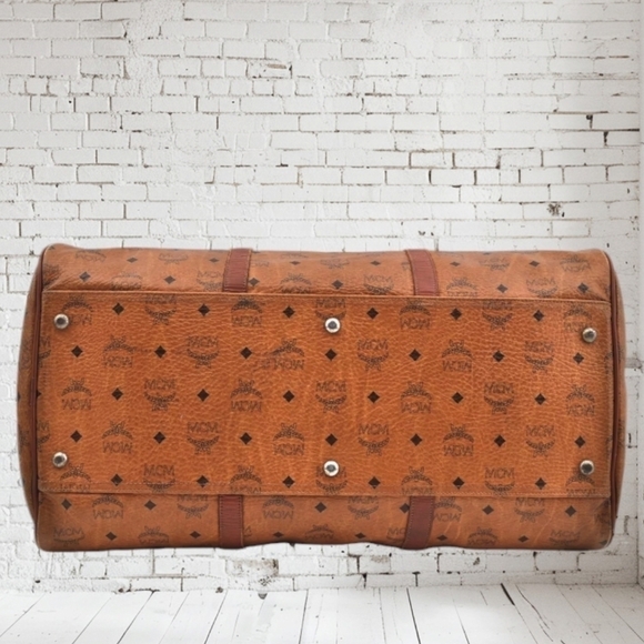 MCM Visetos Leather Boston Bag Brown Unisex Vintage - Picture 9 of 17